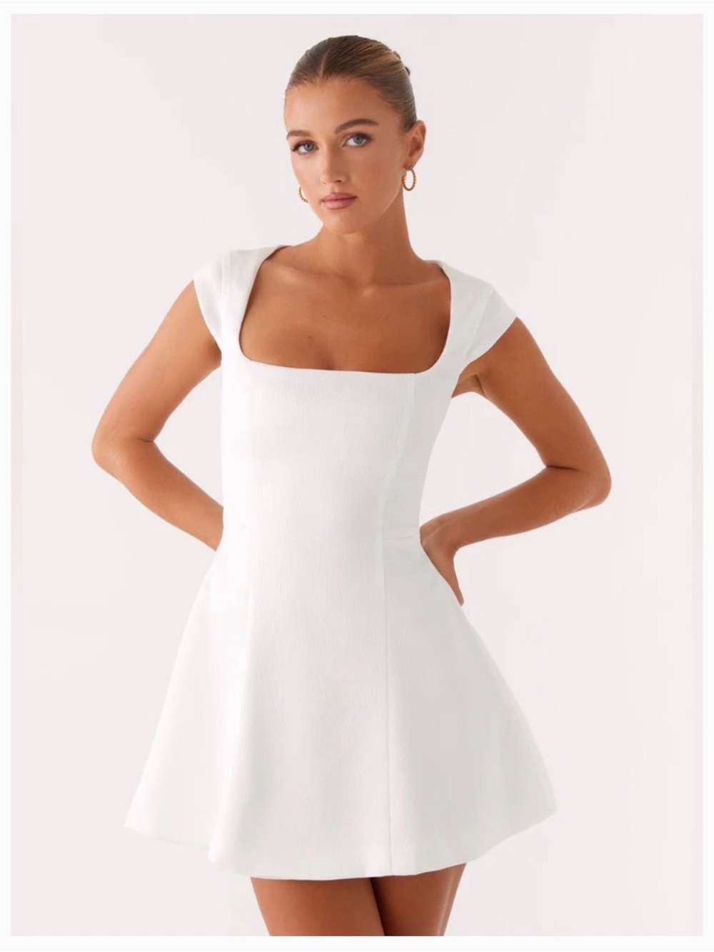 Peppermayo White Square-Neck Cap Sleeve Mini Dress